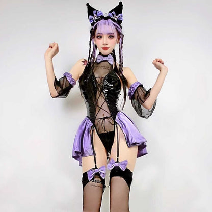 Lace-Up Latex Lingerie Succubus Cosplay Set