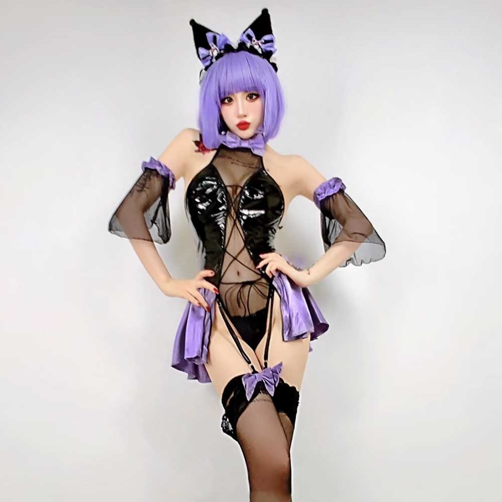 Lace-Up Latex Lingerie Succubus Cosplay Set