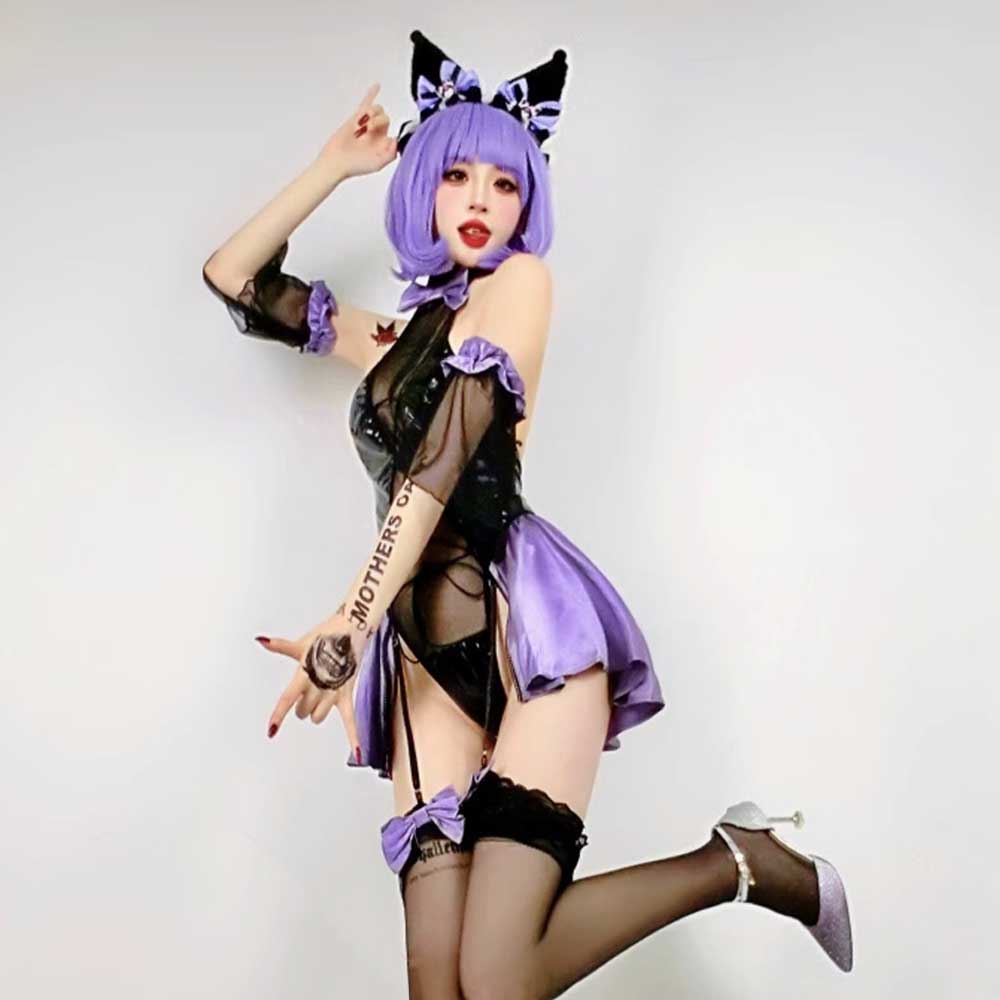Lace-Up Latex Lingerie Succubus Cosplay Set
