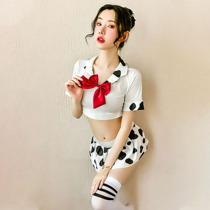 Sexy Adult Cow Costume Sweet Cow Print Schoolgirl Lingerie Japanese Lolita Anime Outfit Blesssafe