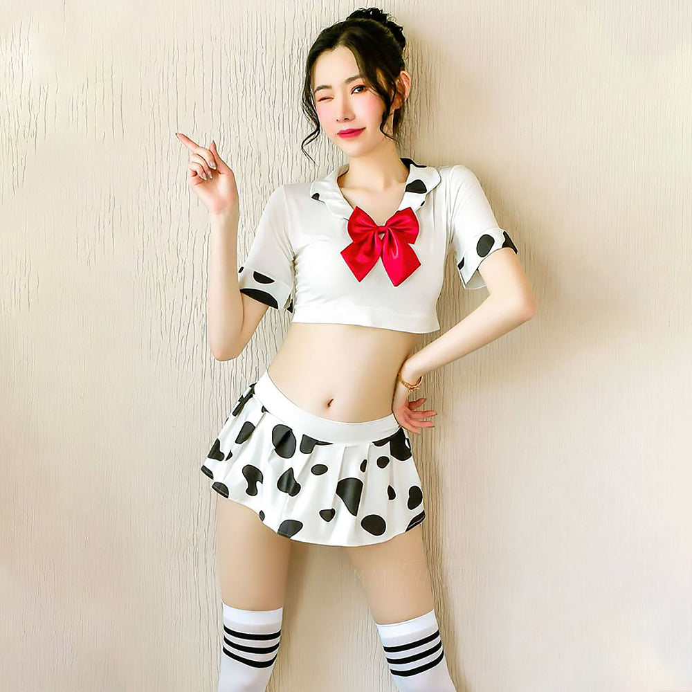 Sexy Adult Cow Costume Sweet Cow Print Schoolgirl Lingerie Japanese Lolita Anime Outfit Blesssafe