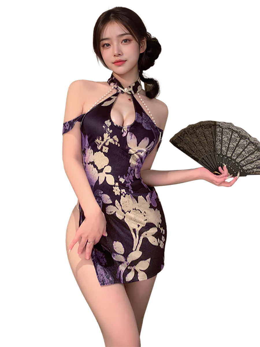 Draping Pearl Chinese Lingerie Dress - Sexy Beaded Qipao Teddy Blesssafe
