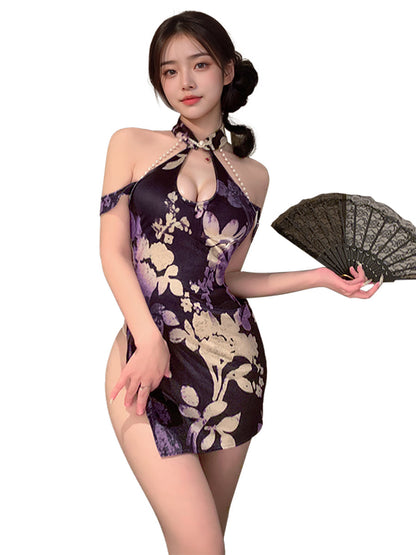 Draping Pearl Chinese Lingerie Dress - Sexy Beaded Qipao Teddy Blesssafe