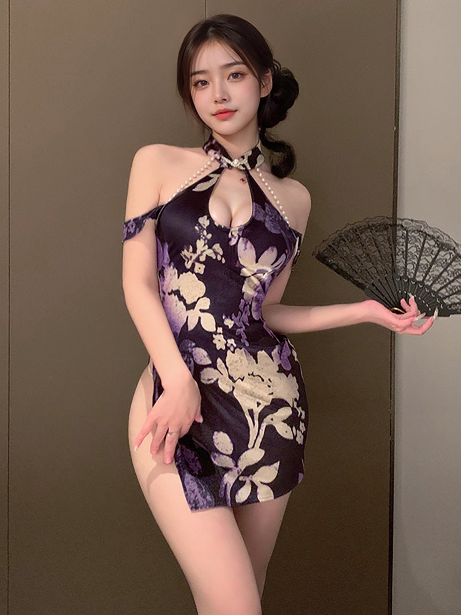 Draping Pearl Chinese Lingerie Dress - Sexy Beaded Qipao Teddy Blesssafe