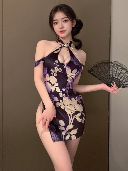 Draping Pearl Chinese Lingerie Dress - Sexy Beaded Qipao Teddy Blesssafe