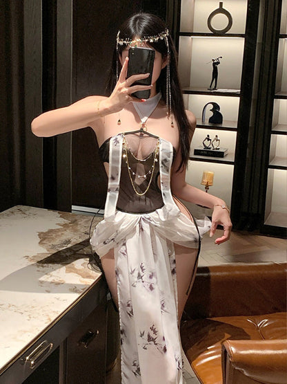 Vintage Chiffon Draped Lingerie Dress - Sheer Hanfu Inspired Gown Blesssafe