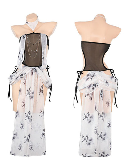 Vintage Chiffon Draped Lingerie Dress - Sheer Hanfu Inspired Gown Blesssafe