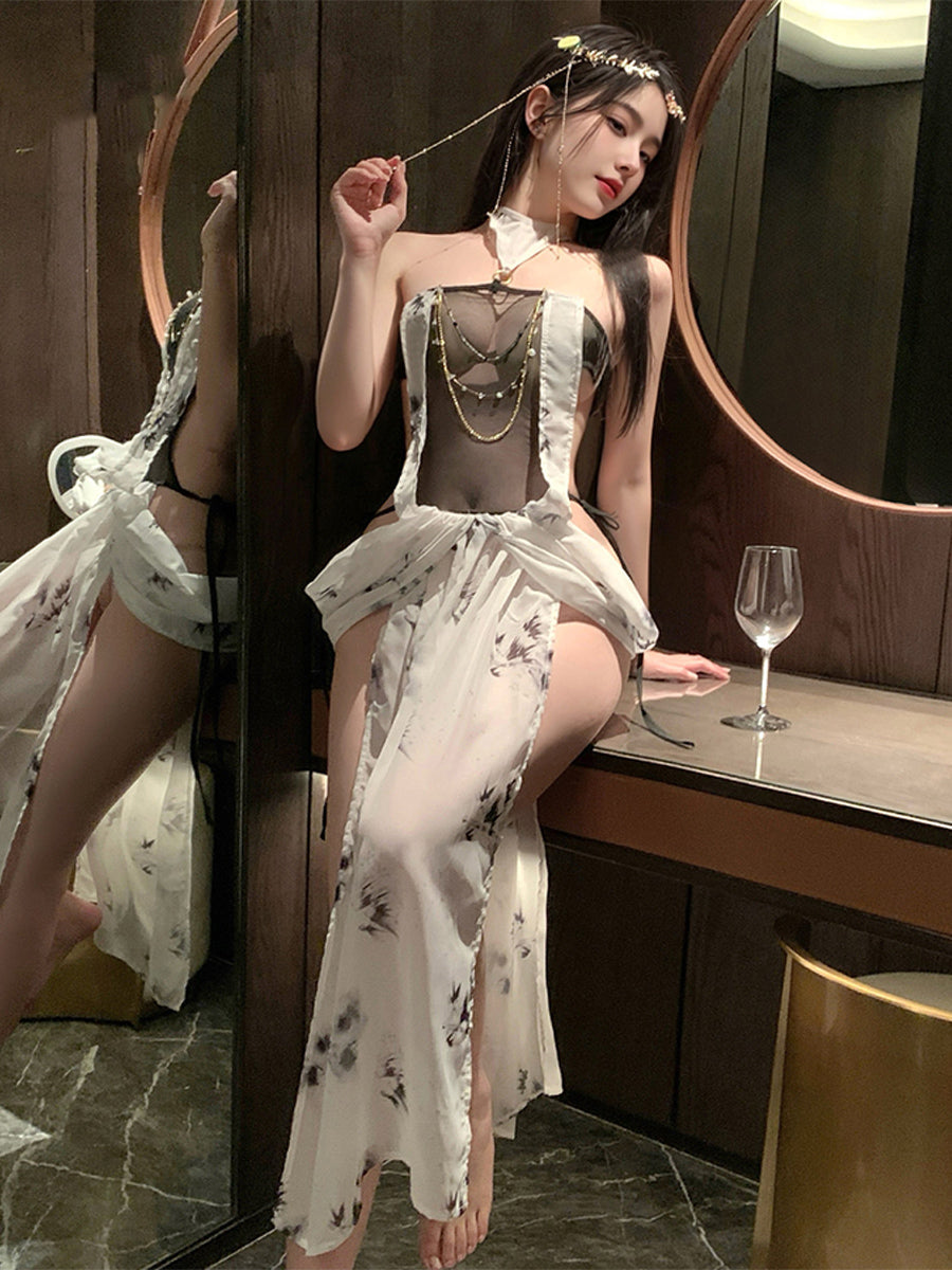 Vintage Chiffon Draped Lingerie Dress - Sheer Hanfu Inspired Gown Blesssafe