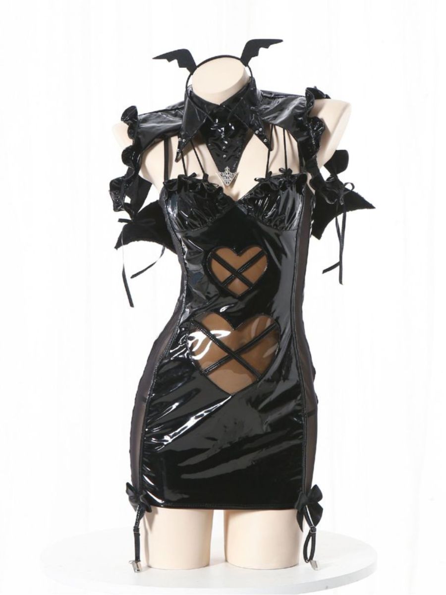 Wet Look Angel Devil Lingerie Cosplay Set