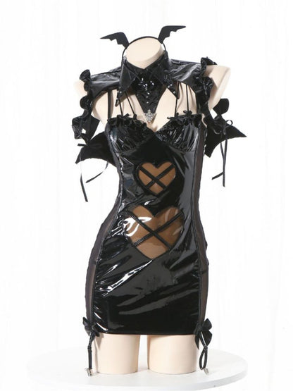 Wet Look Angel Devil Lingerie Cosplay Set