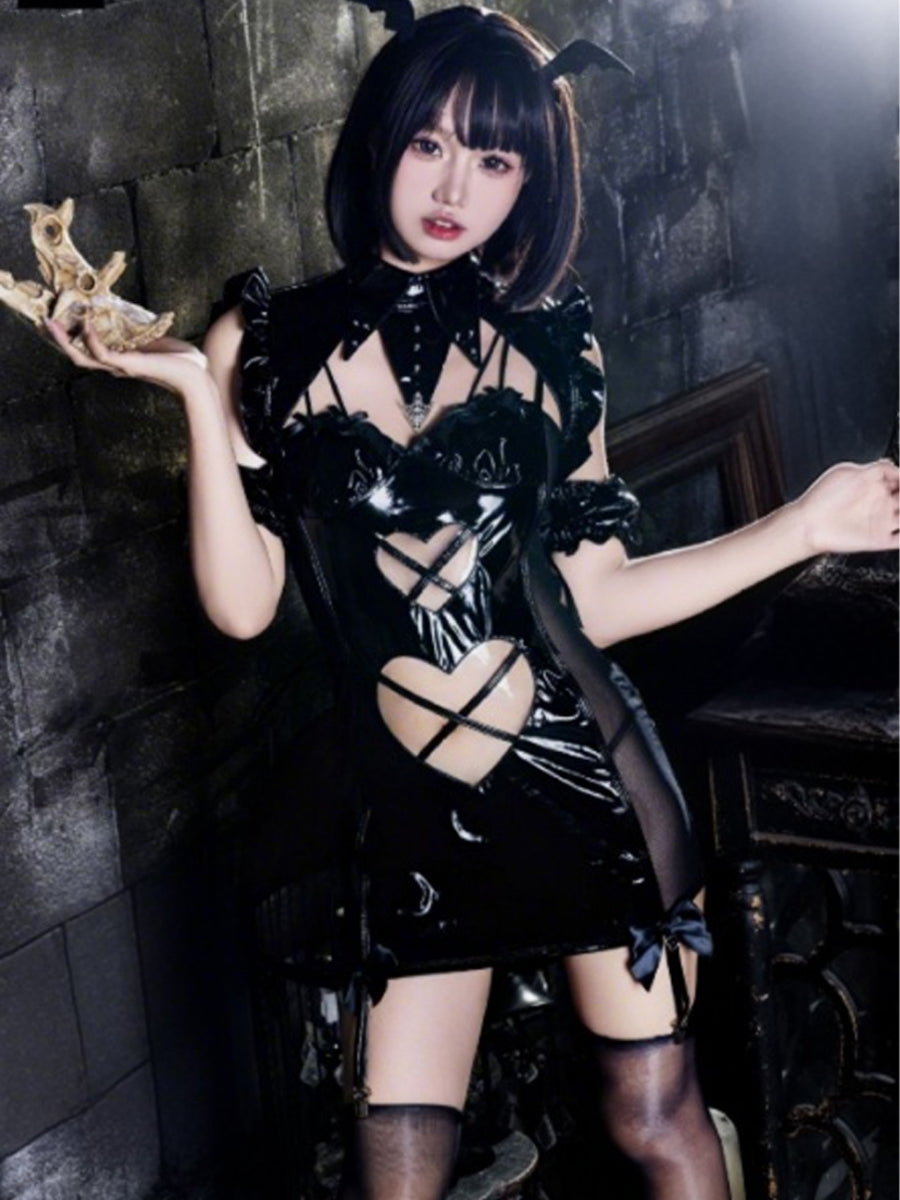 Wet Look Angel Devil Lingerie Cosplay Set