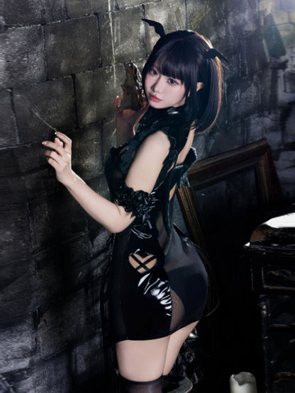 Wet Look Angel Devil Lingerie Cosplay Set