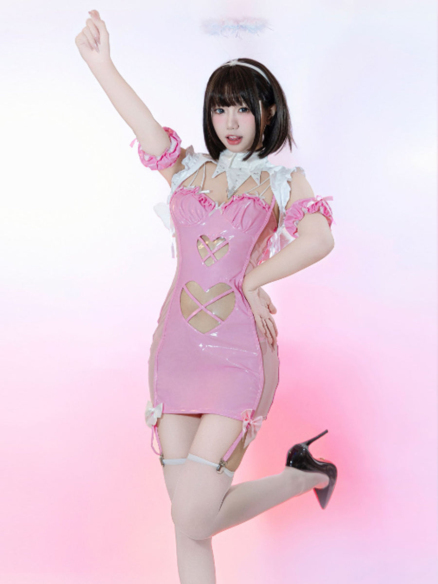 Wet Look Angel Devil Lingerie Cosplay Set