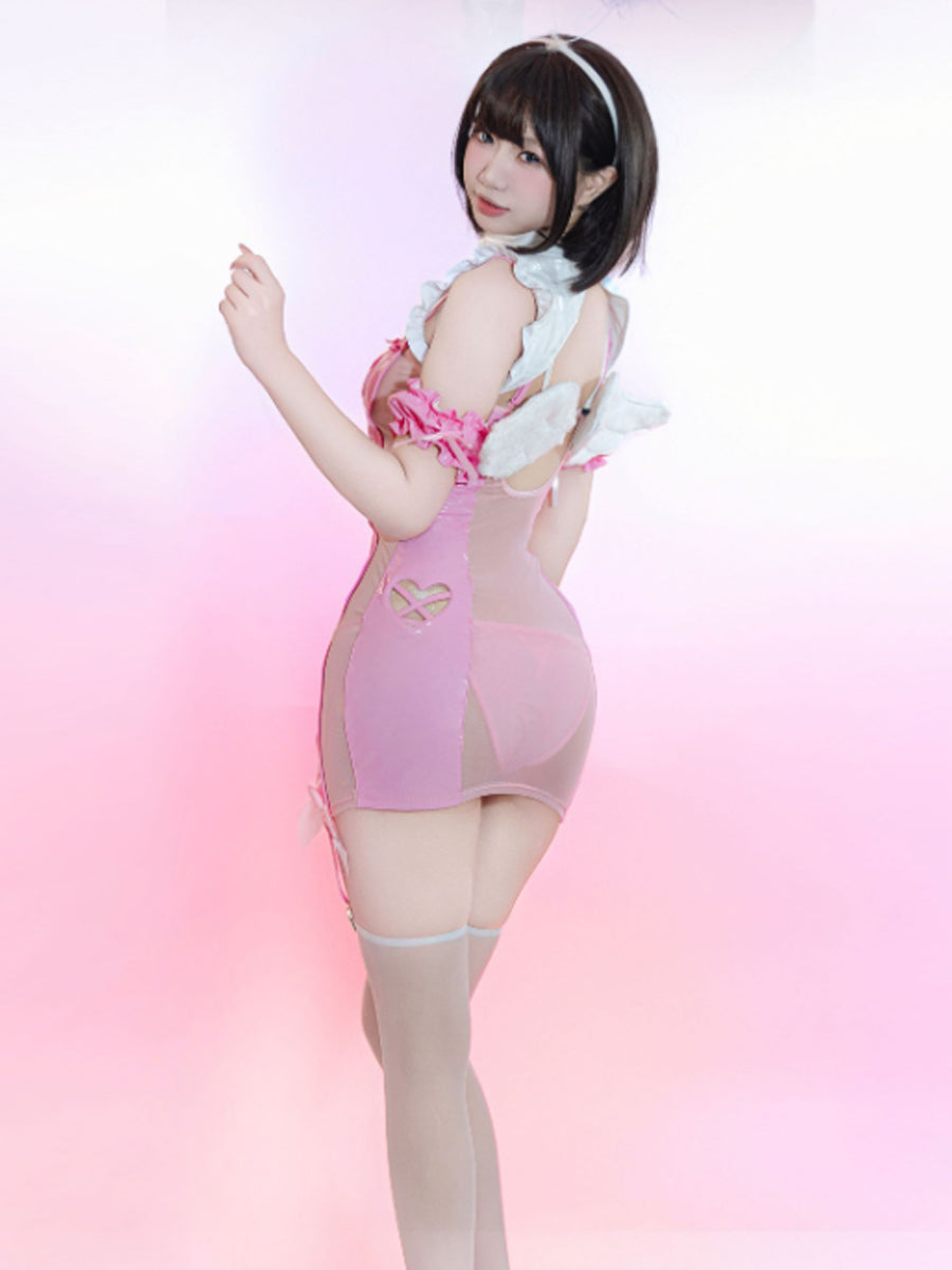 Wet Look Angel Devil Lingerie Cosplay Set