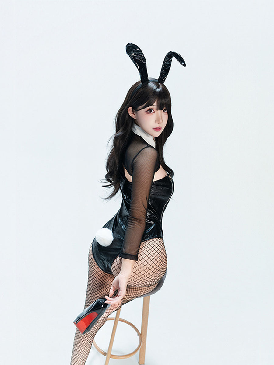 Wet Look Rabbit Cosplay Outfit - Glossy Liquid Finish Bodysuit blesssafe
