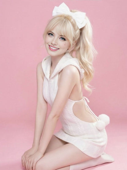 Cat Ears Cable Knit Hooded Mini Dress blesssafe